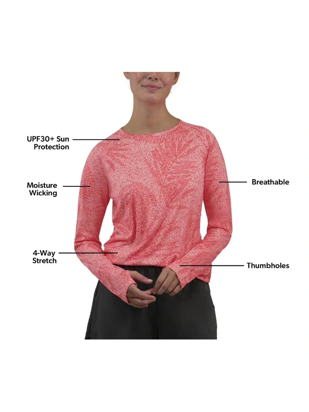Women's Long Sleeve Performance Tee - Coral Pink - Picture 1 of 11